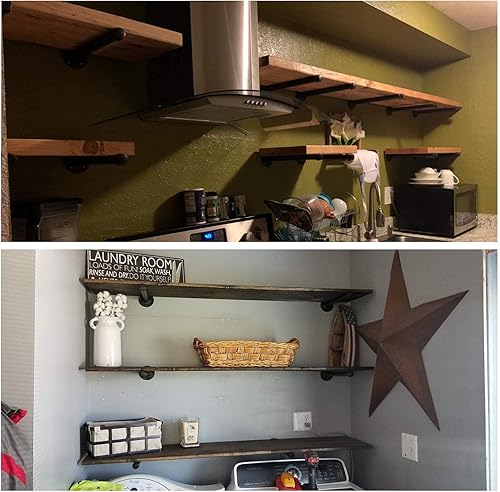 Miniatura 3 de Paquete de 6 soportes industriales para estantes de tubos de 12 pulgadas, soporte flotante de tubo de hierro de 12 pulgadas, negro resistente,