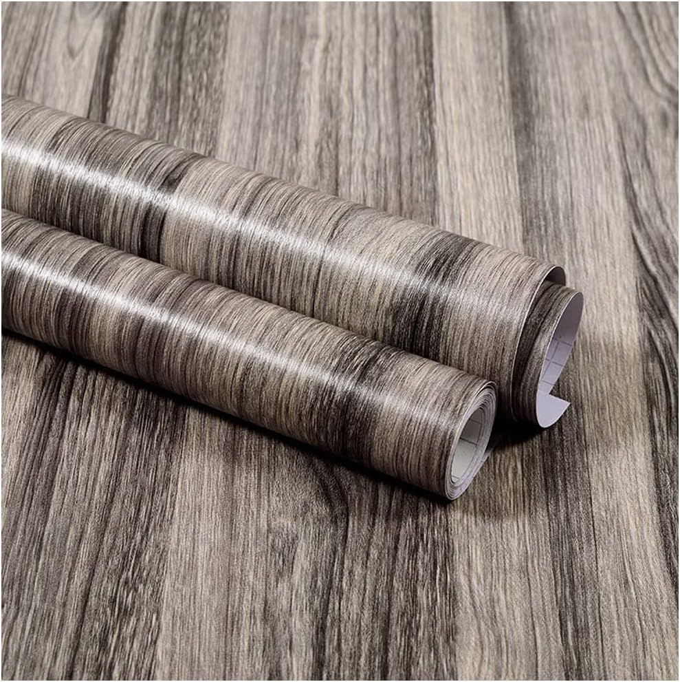 Self Adhesive Vinyl Film Retro Wood Look Furniture Sticker Paper Wallpaper for Kitchen Cabinets Shelves Cupboard Table Desk Countertop Walls Furniture Crafts Removable Waterproof 40CMX2.5M (Grey Oak)