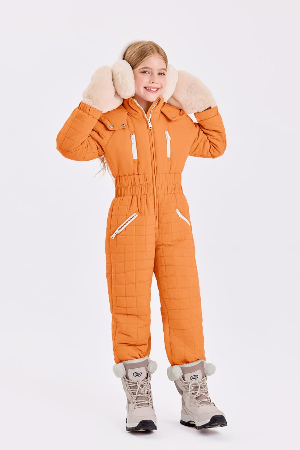 Haloumoning Kids Snow Suit Girls Hooded Waterproof Insulated One Piece Ski Suit 5-14 Years - Image 2