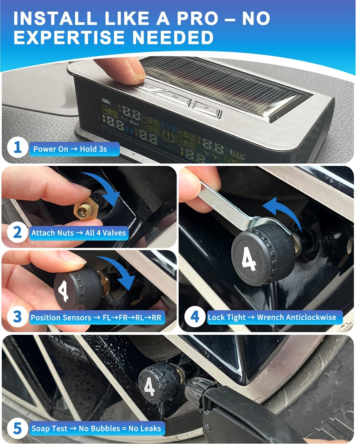6-Wheel RV TPMS with Custom Pressure Alerts, 0-144 PSI thumbnail