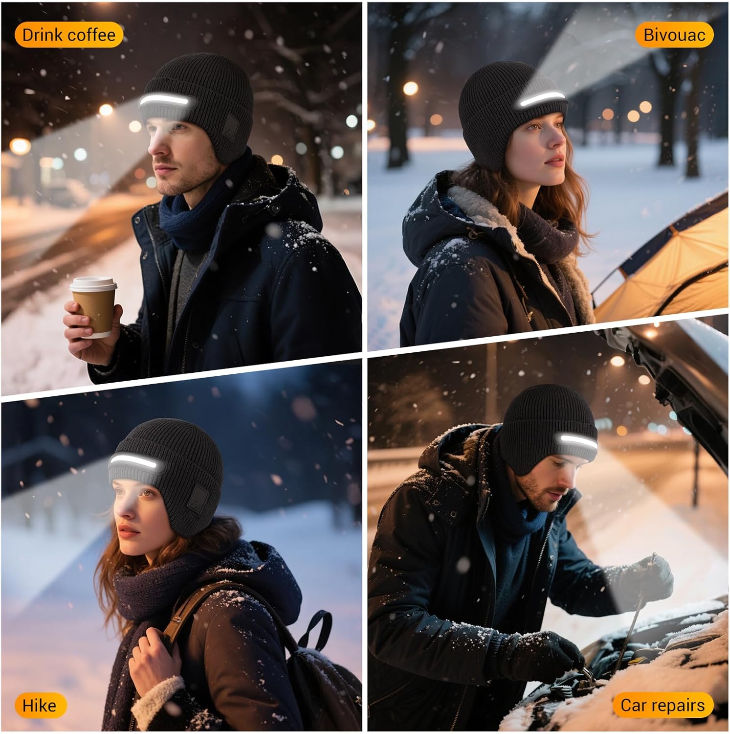 Beanie with Light, Unisex LED Rechargeable Headlamp Beanie, Warm Knitted Cap Black, Idea for Winter Gifts - Image 6