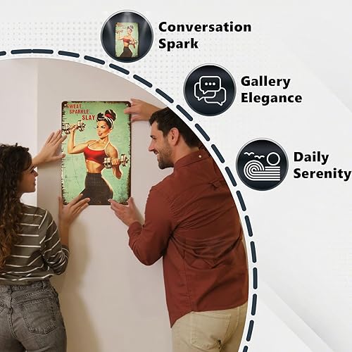 Miniatura 3 de Póster motivacional de fitness Girl con mancuernas, póster artístico de pared de Sweat Sparkle Slay, decoración de gimnasio para el hogar y la