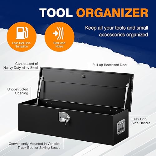 Miniatura 3 de Yizosh - Caja de herramientas de acero de 39 pulgadas, resistente, para cama de camión, con lengüeta para remolque, cerradura y llaves