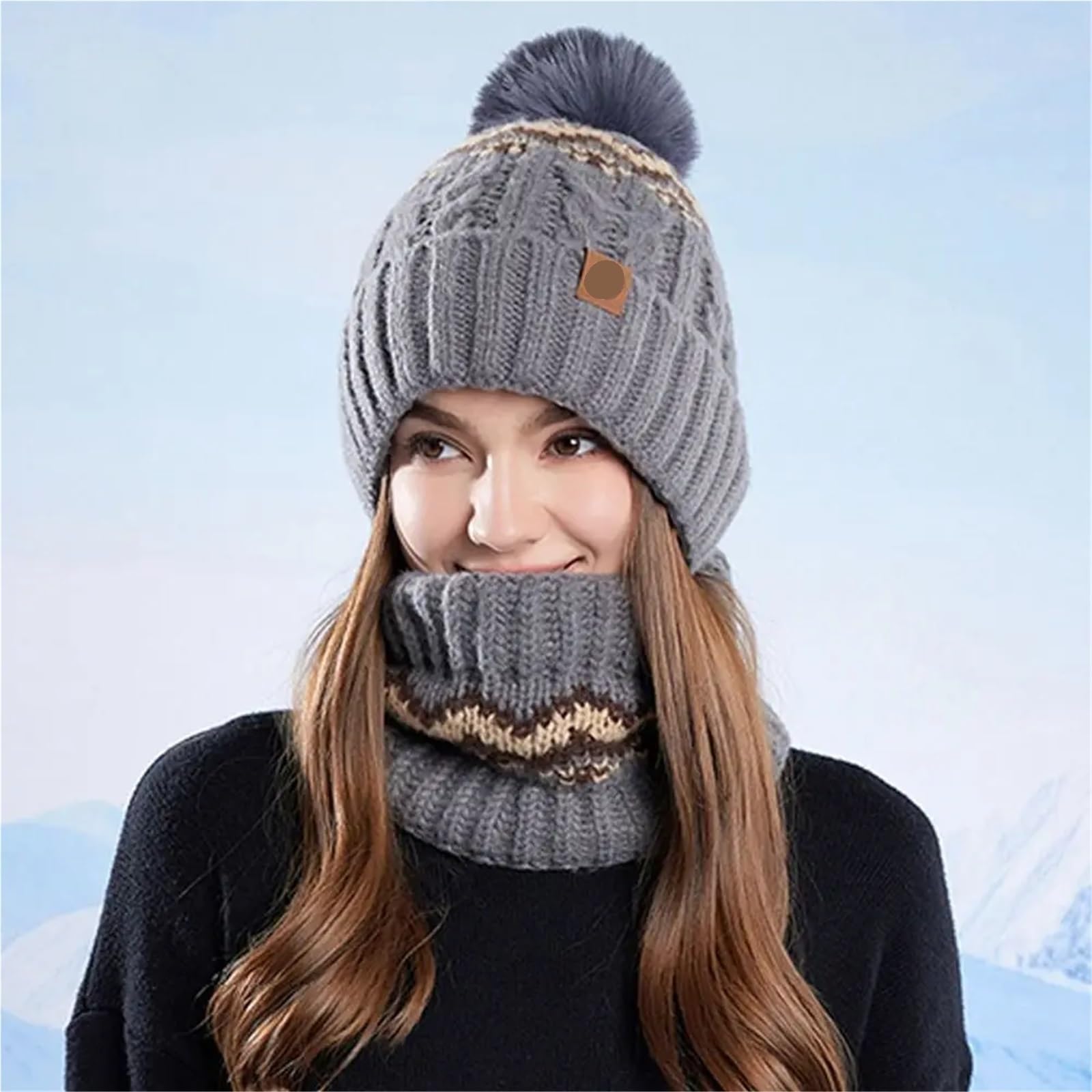 Damen WinteSet Mütze Schal Handschuhe 3-teiliges Set: Warme Wintermütze, Schal, Handschuhe, Nackenschutz, winddicht, gestrickt, for Outdoor-Aktivitäten
