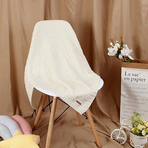 Miniatura 48 de LAWKUL Mantas de bebé para niños, manta de punto trenzado, manta de bebé para niña, suave y aireada para recién nacidos, para recién nacido