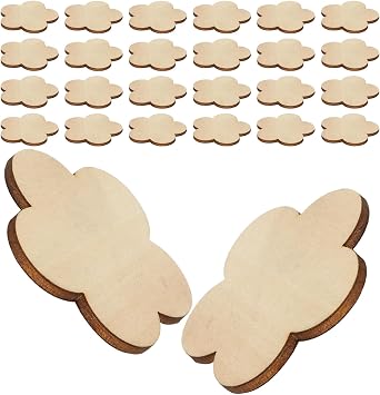 GARVALON 30pcs Wooden Flower Cutouts for Crafts, Unfinished Plum Blossom Wood Slices, Beige Colour, Creative Artistic Style, for Family Activities and Bedroom Decoration