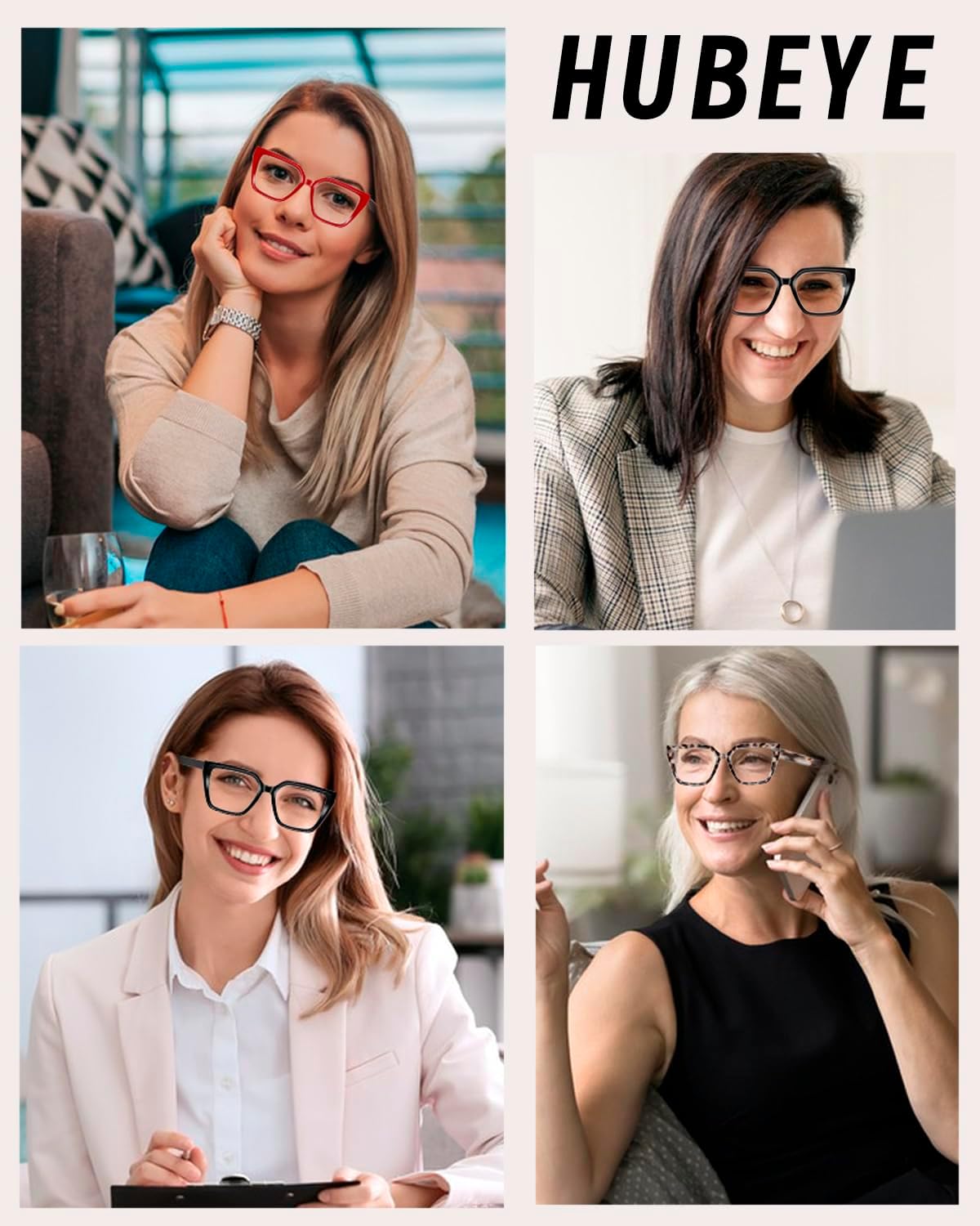 Hubeye Reading Glasses for Women Blue Light Blocking Computer Readers Oprah Square Anti Glare/Eyestrain Spring Hinge - Image 2