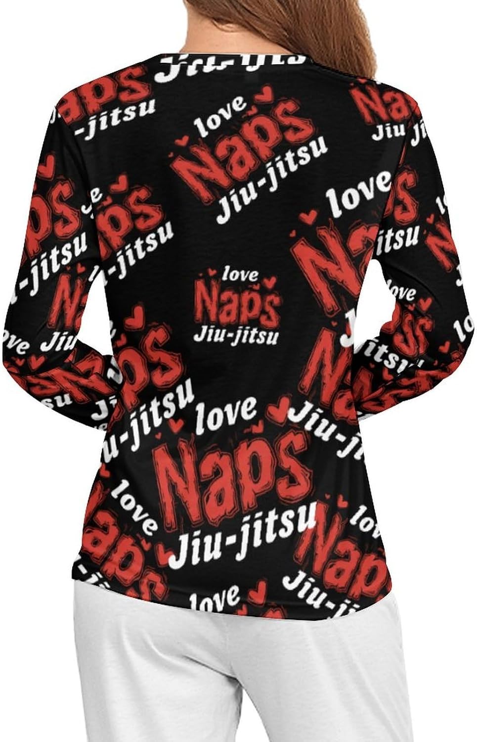 I Love Naps And Jiu-Jitsu Women's Pajama Top Sleepwear Pajamas Sleep T-Shirt Long Sleeve Shirt Crewneck Tee