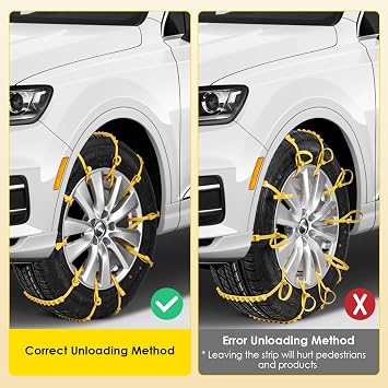 Qoosea Snow Chains 12 Pack Tire Chains for Car Trucks SUVUniversal Thickened Manganese Steel Emergency Snow Tire Chains Adjustable Anti-Slip Tire Cables Universal Fit (Yellow)