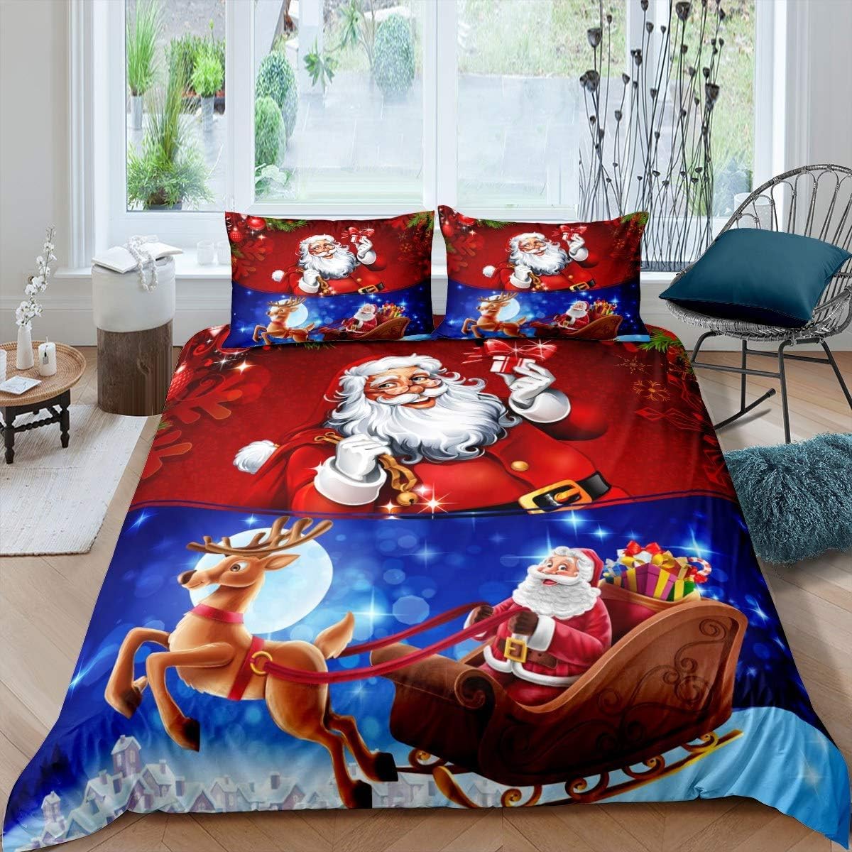 Housse de couette 240x220 microfibre Noël avec fermeture éclair et taies d'oreiller lit