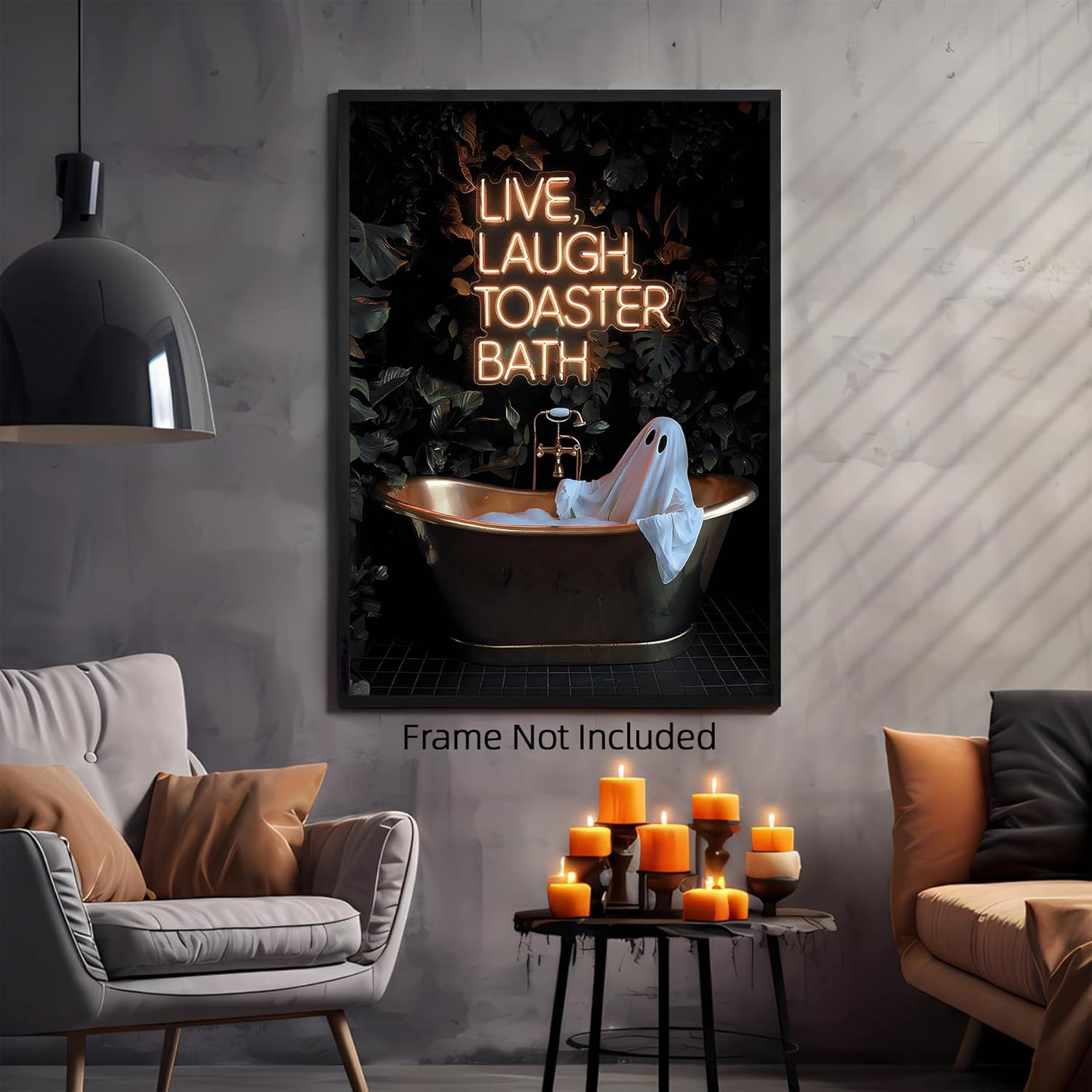 Cute Ghost In Bathtub Poster Horror Halloween Canvas Wall Art Live Laugh Toaster Bath Picture Painting 24x36in Unframed Dark Gothic Spooky Prints for Farmhouse Bathroom Toilet Restroom Decor