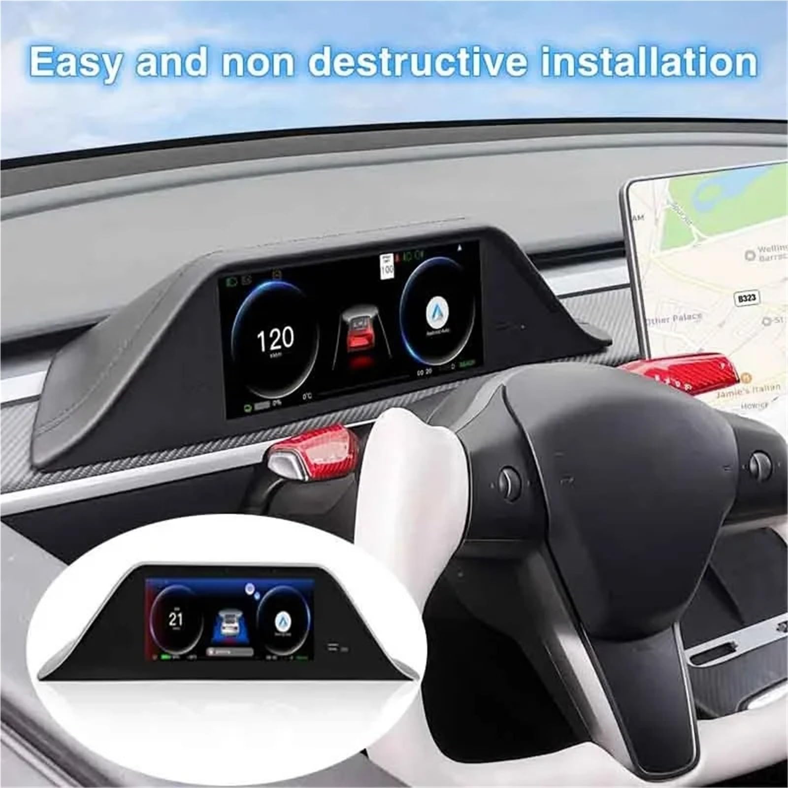 wyświetlacz Headup Pasuje do modelu Y/3 Panel instrumentów LCD Panel instrumentów z ekranem dotykowym Wyświetlacz przezierny z CarPlay Android Auto