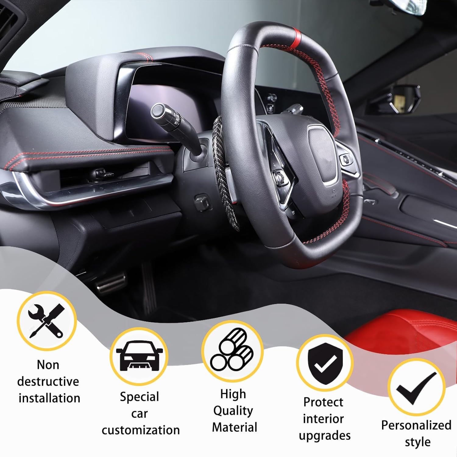 Car Steering Wheel Paddles Shifter Extensions Cover Trim Compatible with Corvette C8 Stingray 2020 2021 2022 2023, Auto Interior Shift Trim Cover Accessories(black carbon)