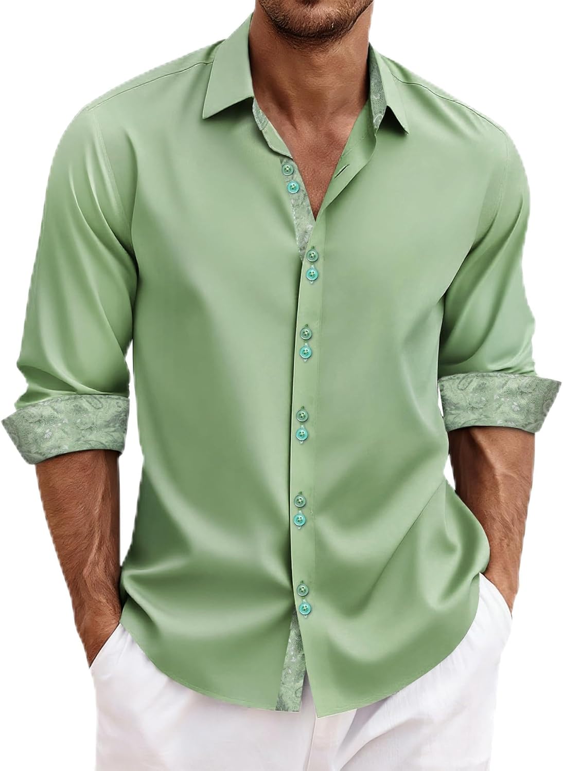 DiBanGu Men's Dress Shirt Long Sleeve Casual Button Down Shirts Regular Fit Inner Contrast Shirt for Business Party