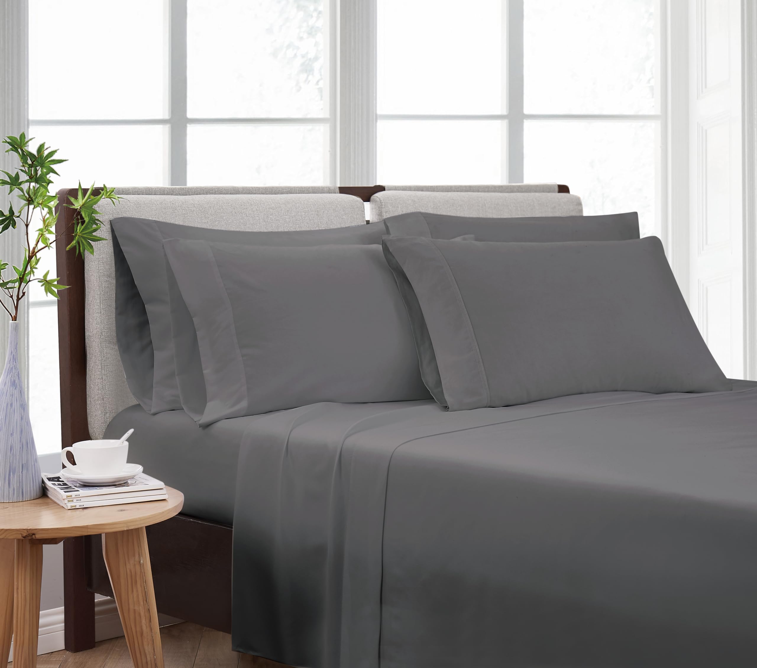 CANNON Heritage Solid Sheet Set Grey Polyester 4-Piece Twin Sheet Set, Solid Color Themed, for Men and Women, Oeko-TEX Certified Confidence