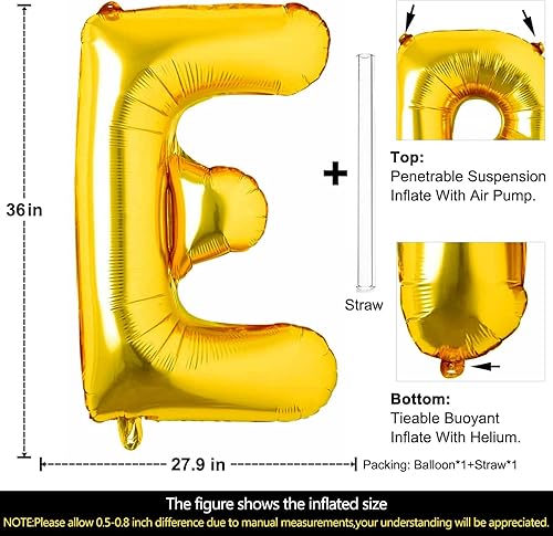 Miniatura 25 de Lovoir Globos dorados grandes de 40 pulgadas con la letra I de gran tamaño, globo de helio de aluminio de Mylar para fiestas de cumpleaños, Letra
