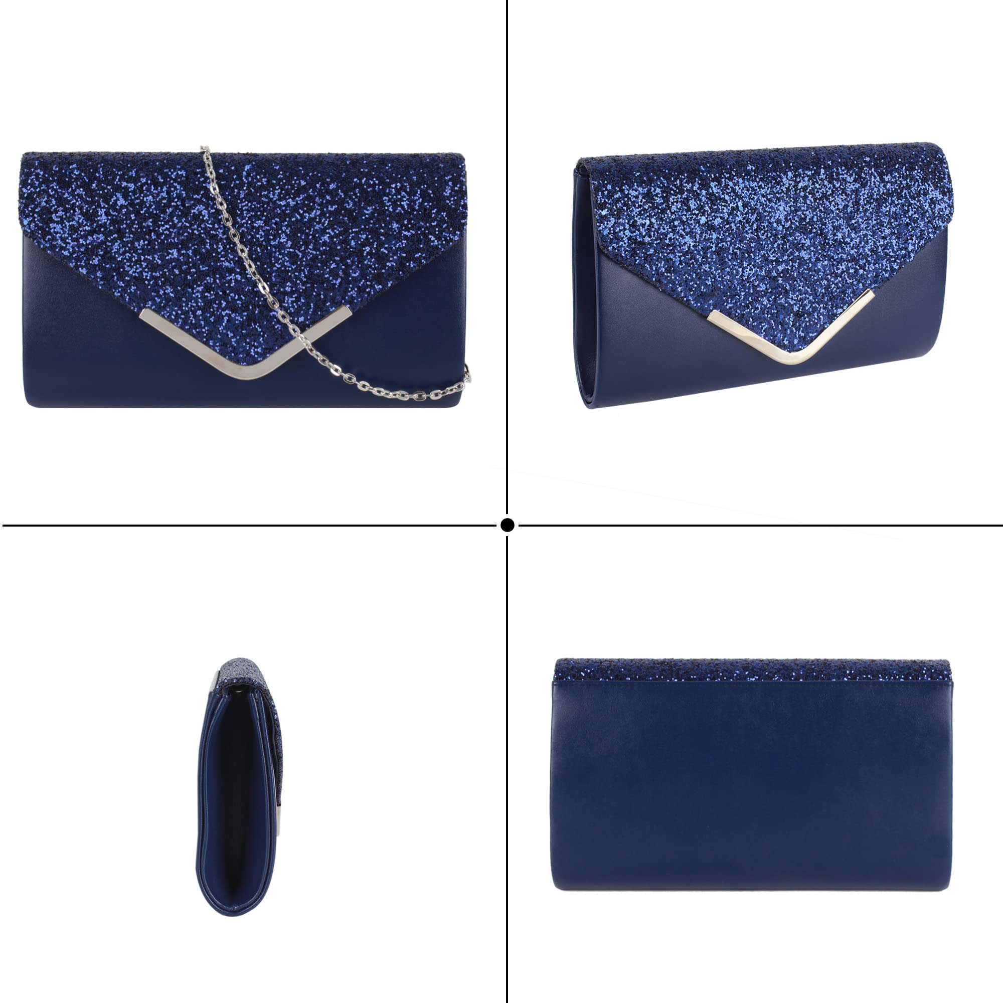 Damen Clutch Glitzer Elegant Abendtasche Glänzend Handtasche Envelope Tasche Strass Unterarmtasche mit Kette für Hochzeit Wedding Prom Party