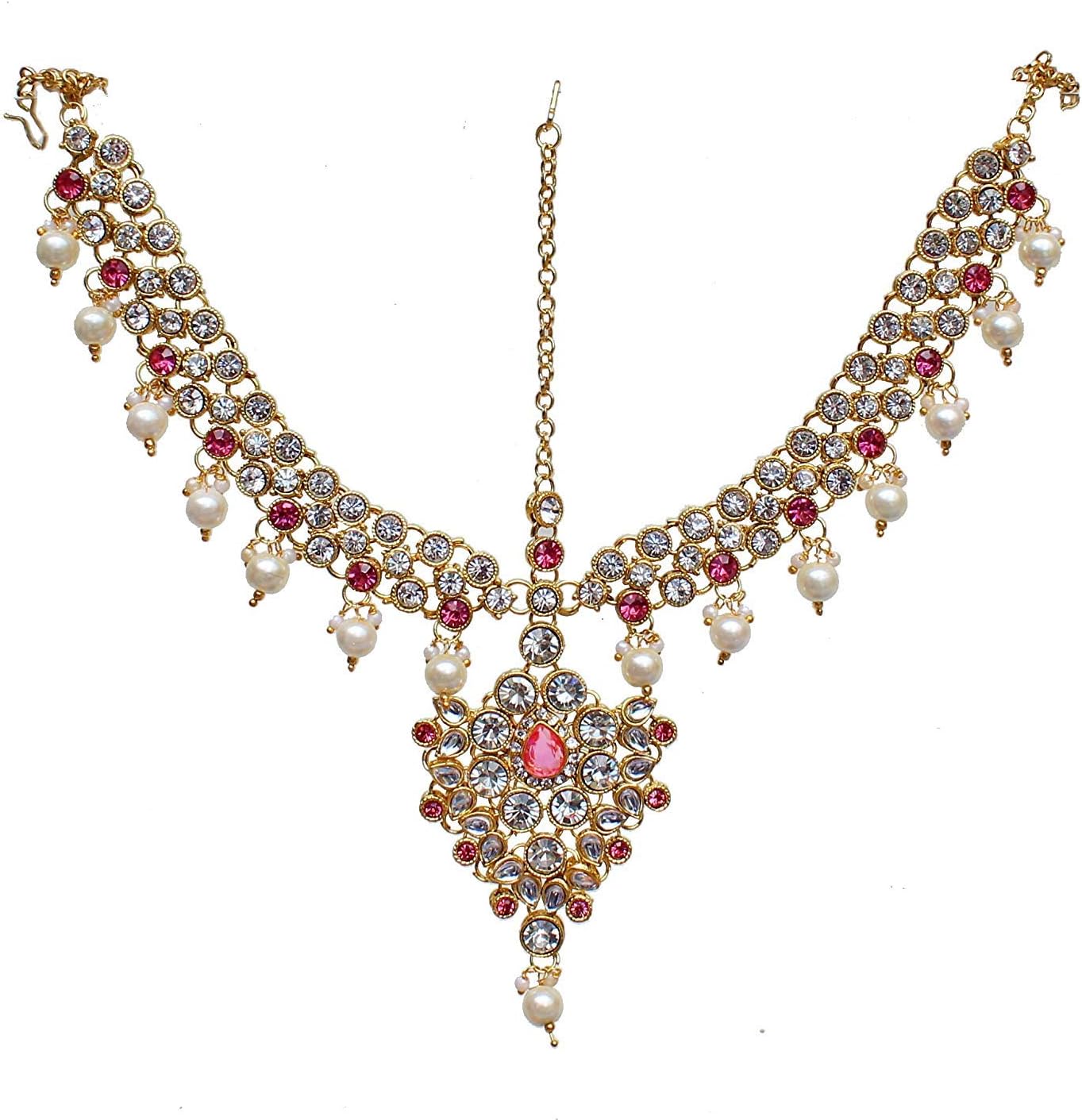 I Jewels Indian Wedding Traditional Gold Plated Kundan Ethnic Bridal Jewelry Set with Earrings, Nose Ring, Mathapatti & Haath Panja for Women