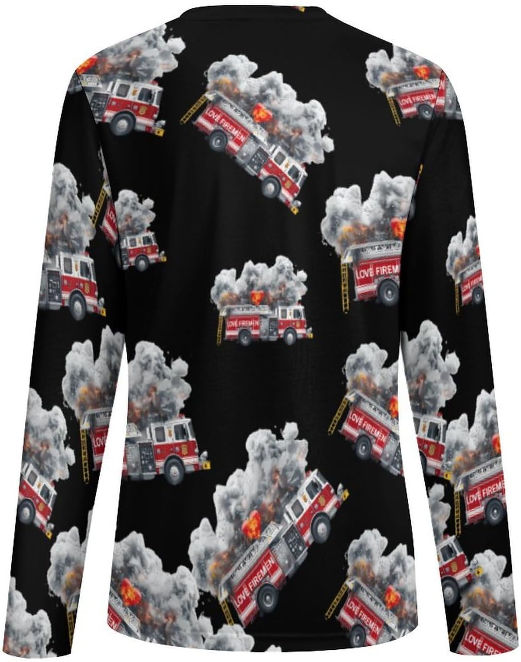 Fire Truck Firemen Women's Pajama Top Sleepwear Pajamas Sleep T-Shirt Long Sleeve Shirt Crewneck Tee