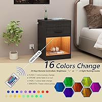 Vista 6 de Auromie Mesita de noche con estación de carga y luces LED, mueble de ocultación con gabinete de cerradura RFID y tomas de corriente, mesa