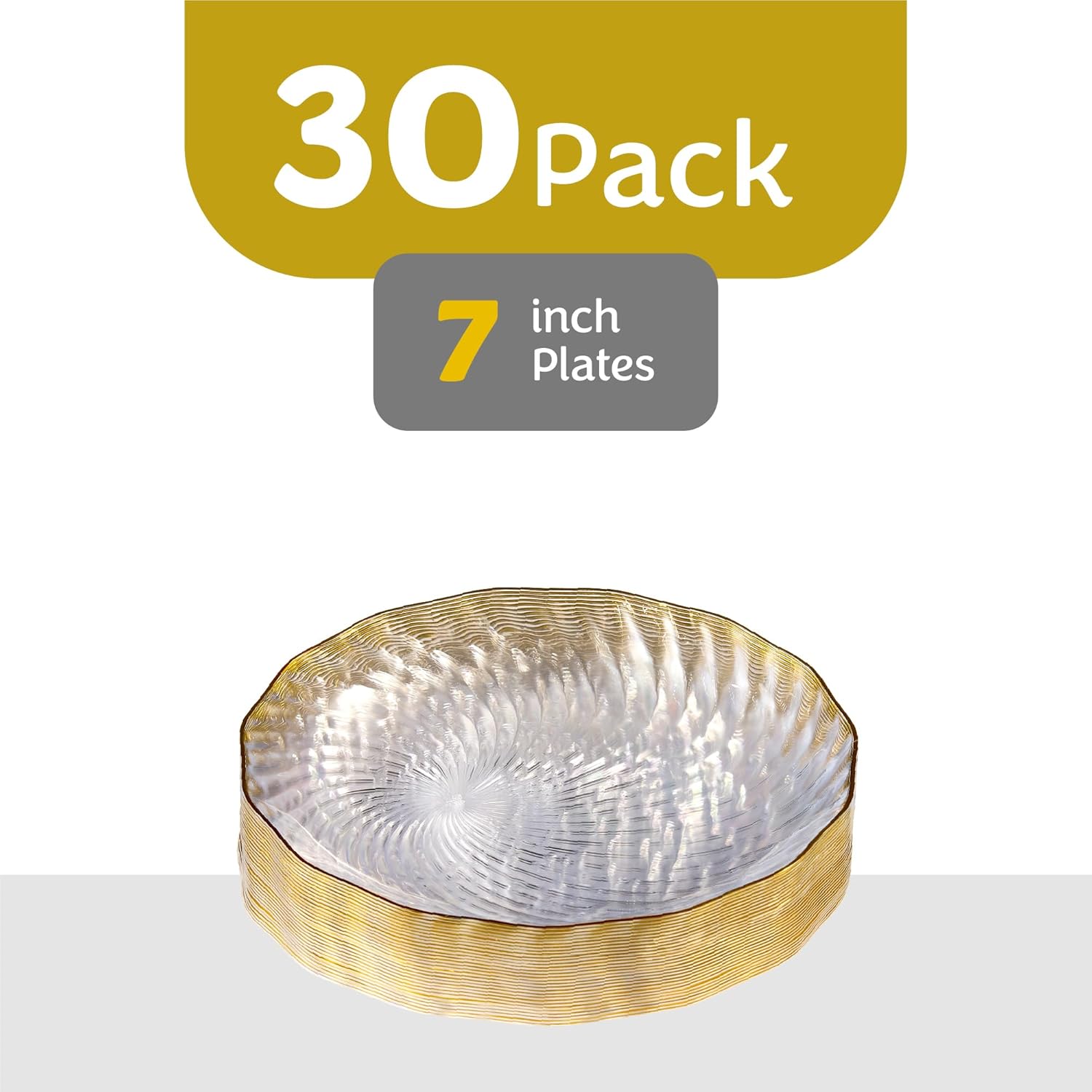 PLASTICPRO 30 Pack Elegant Plastic Plates 7 inch Clear with Gold Rim Spiral Design Disposable Plastic Dinner Plates - Image 6