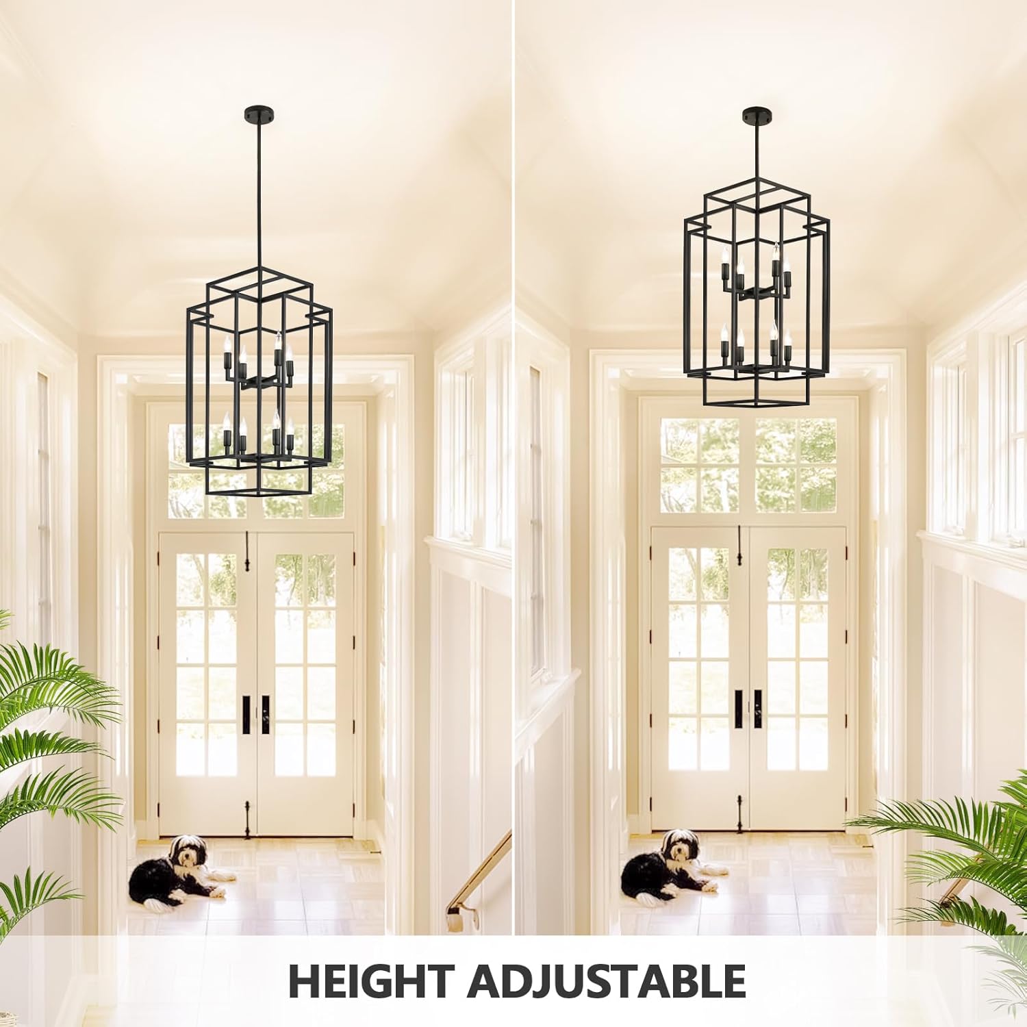 8-Light Tiered Lantern Pendant Light, Black Farmhouse Chandelier, Large Chandeliers for High Ceilings, Modern Foyer Lighting Fixtures, for Dining Room, Living Room, Entryway Staircase