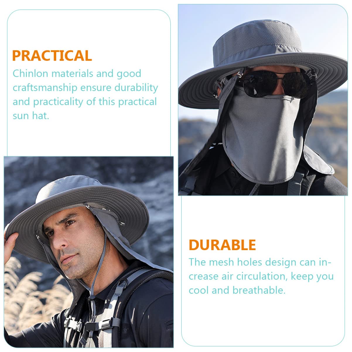 BESTonZON Sombrero de Pesca de protección Solar de los Hombres Sombreros de Pesca para Hombres protección Solar Sombrero para el Sol Desmontable Gorras de protección Solar Nylon Gris