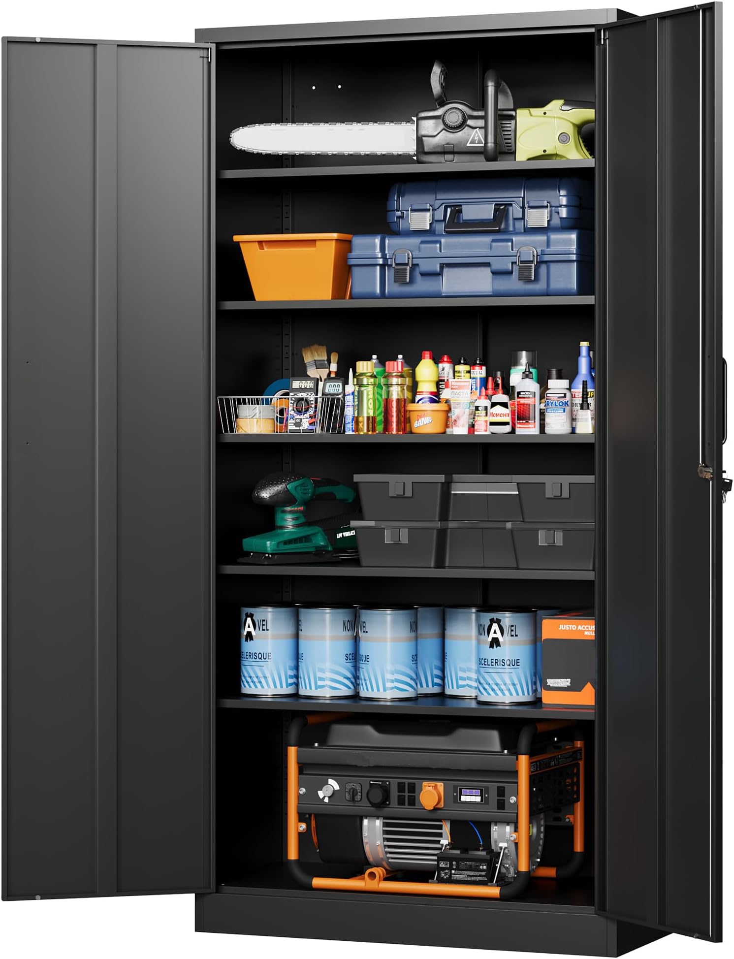 Letaya Metal Garage Storage Cabinets with Lock-72 Tall Tool Organizer Steel Lockers, 5 Adjustable Layers Shelves for Home,Office,Warehouse,Garage,(Black-72“) | with Lock, 72 Tall, Tool Organizer