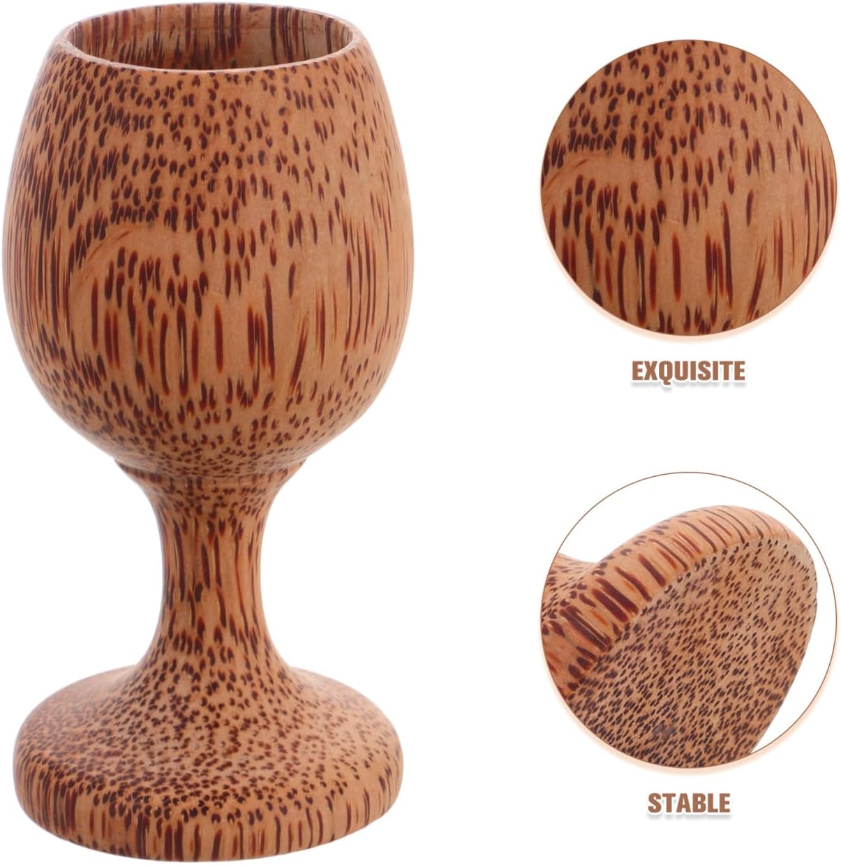 Ciieeo Wooden Wine Goblet Coconut Wood Drinking Cup 4.72 Inch Stemmed Wide Mouth Multi-Use Beverage Cup for Wine Tea Water Home Dining