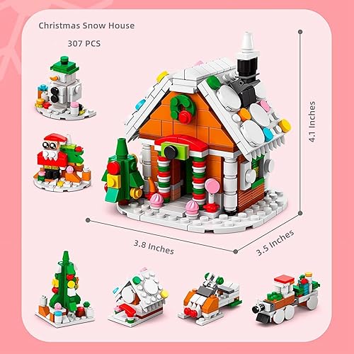 Miniatura 2 de Juego de bloques de construcción de casa de nieve 6 en 1, bloques de construcción de Navidad, para adultos y niñas (casa de nieve de Navidad)