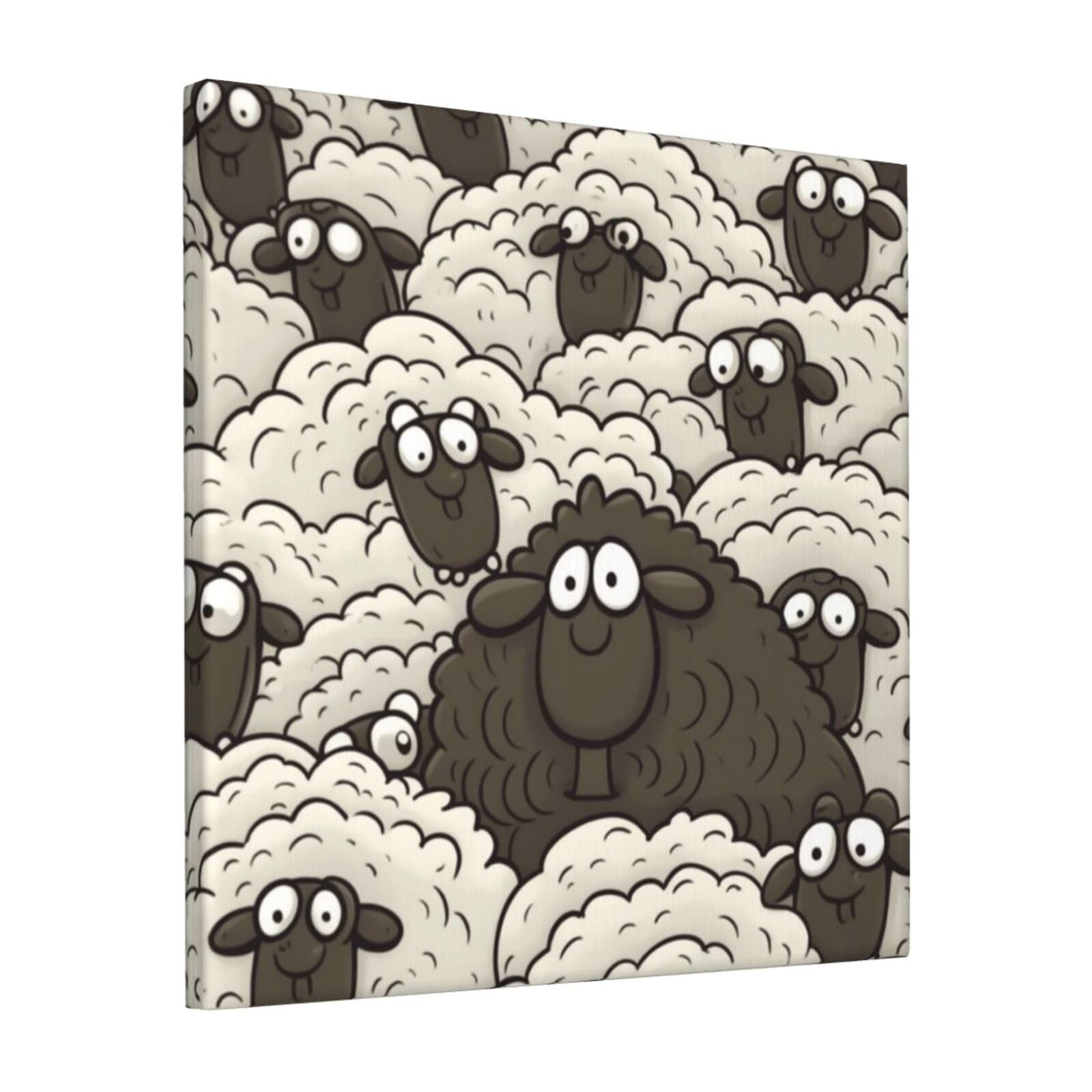 KLOPH Cartoon Black White Sheep Canvas Wall Art for Living Room 12"x12" Modern Artwork Painting for Bathroom Hanging Canvas Prints Aesthetic Wallart for Bedroom Kitchen Office Wall Decor