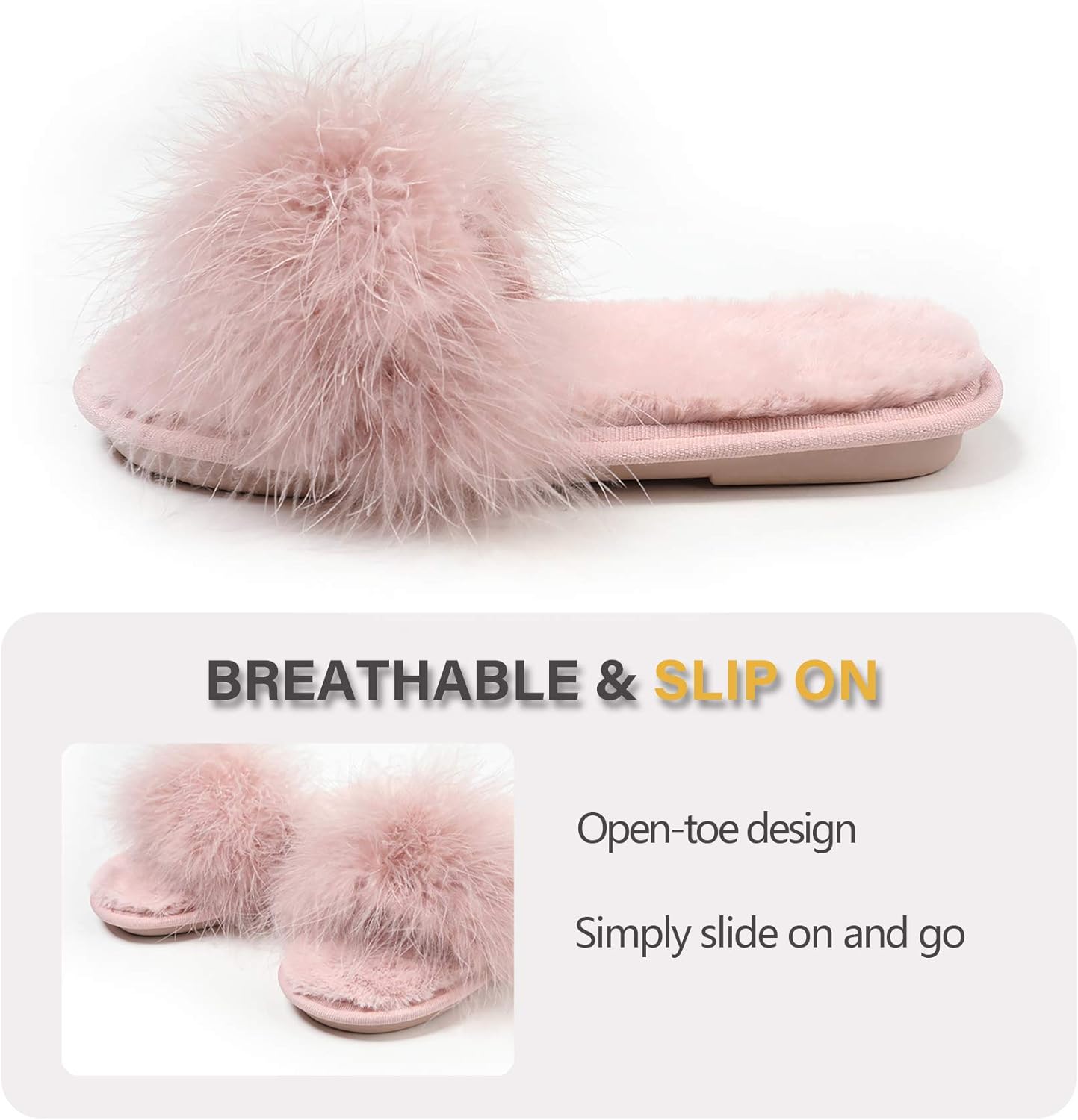 Fur Story Women's Furry Slippers Open Toe Fuzzy Slippers Memory Foam Fluffy House Sandal - Image 2