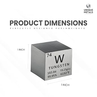 Tungsten Element info Cube Density Cubes High Density Element Cube for Element Collections Lab Experiment Material Heavy Small Objects Experience(Tungsten,1 Inch) By Unique Metals