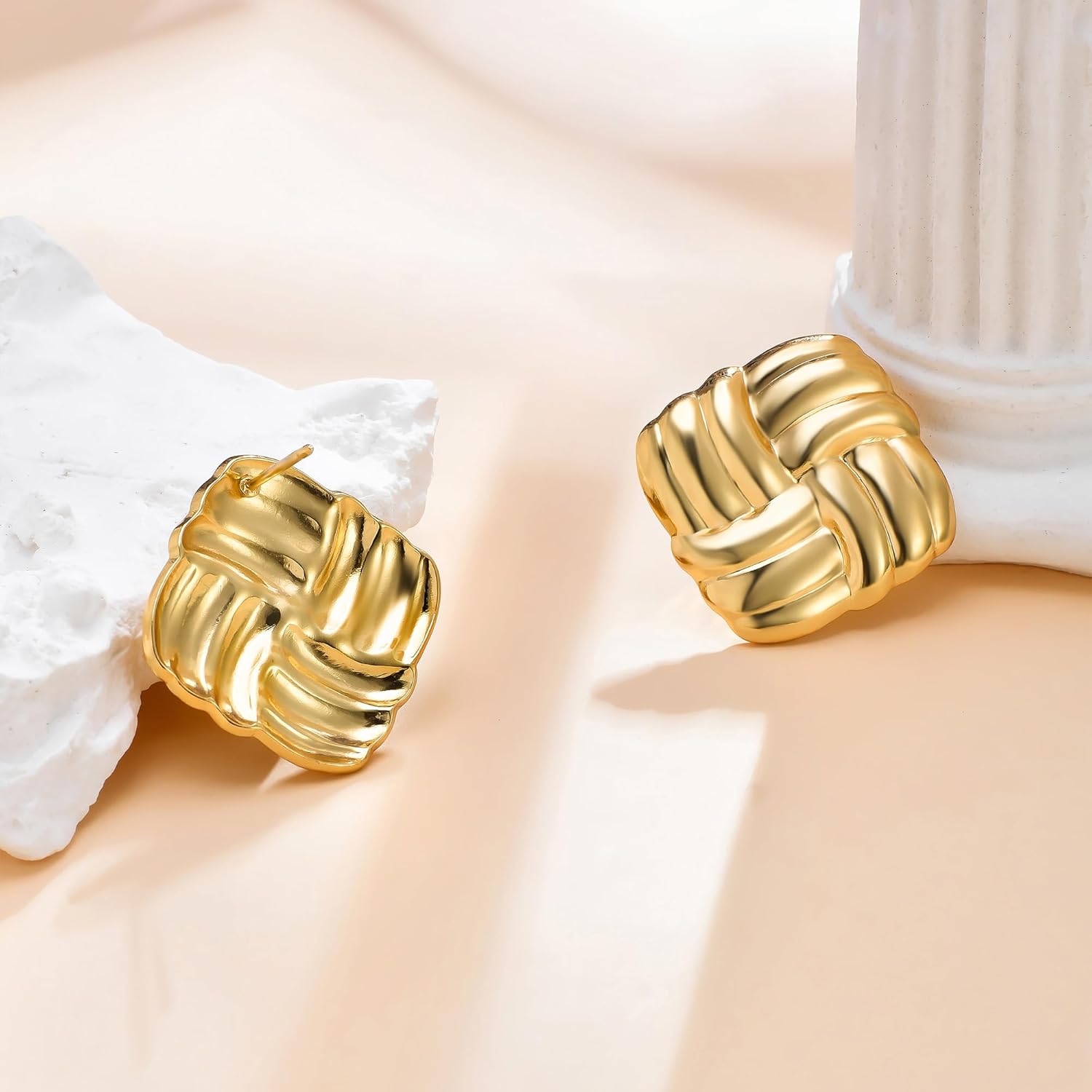 Black and 14K Gold Plated Earring Oval Chunky 14K Gold Plated Earrings for Women Vintage Statement Jewelry Gift - Image 5