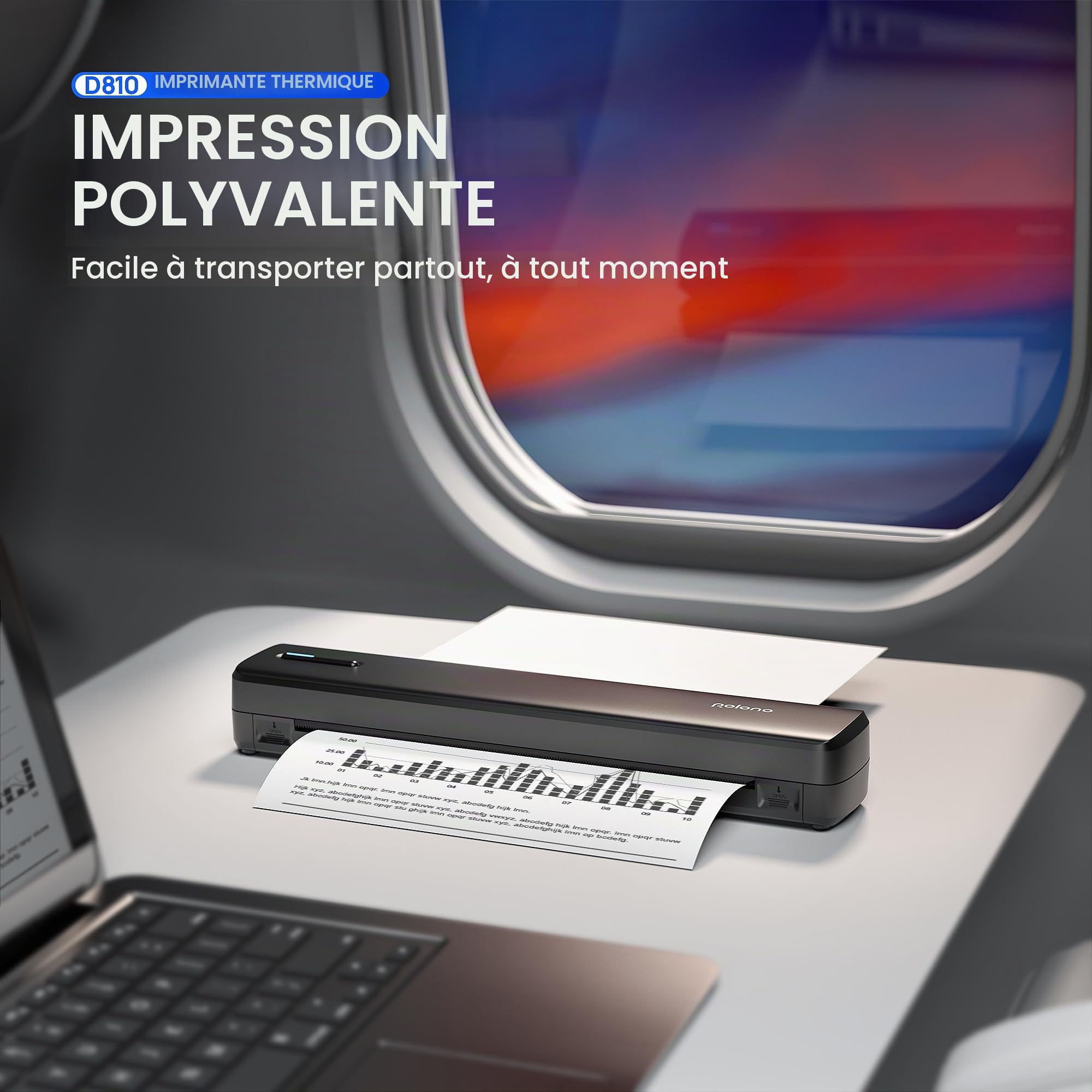 POLONO Imprimante thermique A4 sans fil portable pour voyage, compatible iOS Android ordinateur