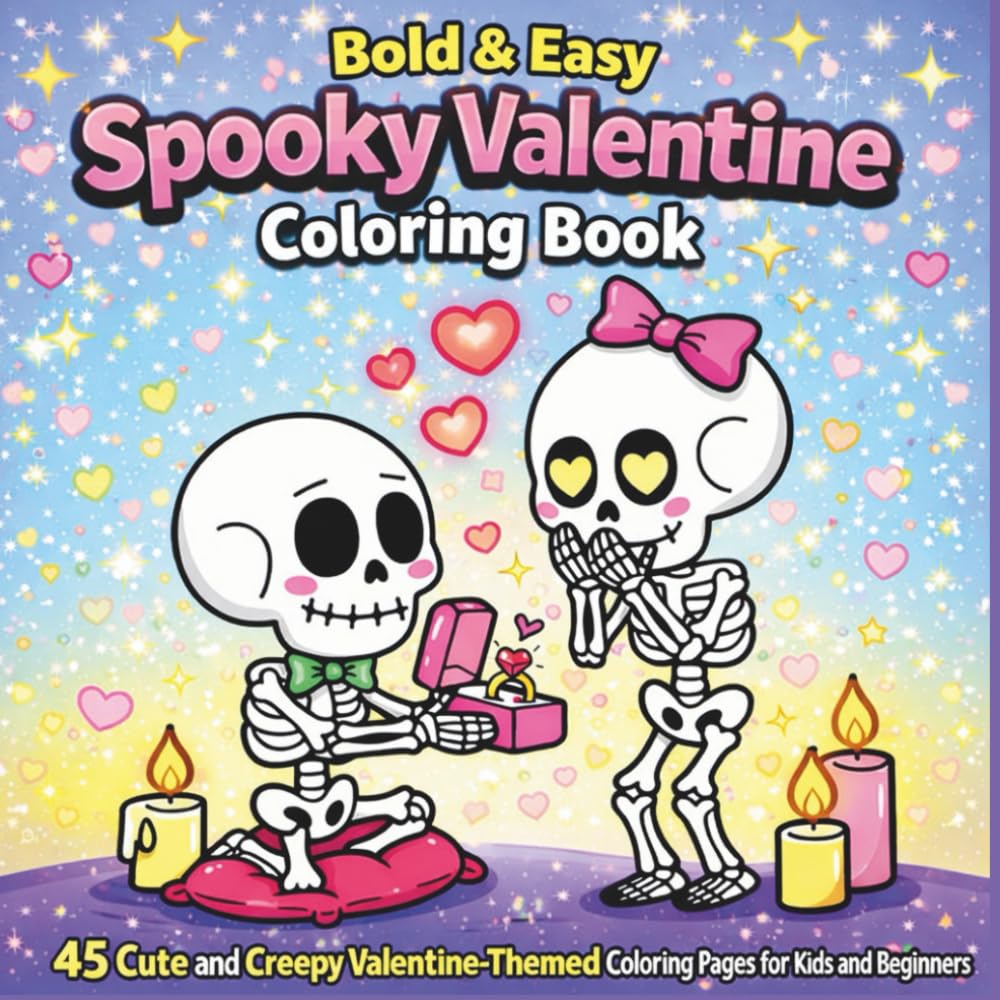 Bold & Easy Spooky Valentine Coloring Book: 45 Cute and Creepy Valentine-Themed Coloring Pages for Kids and Beginners