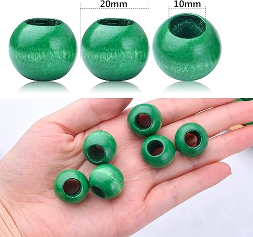 Miniatura 6 de 100 cuentas de madera pintadas en verde de 0.78 pulgadas (0.787 in), cuentas de madera redondas de gran agujero, cuentas de madera de macramé,