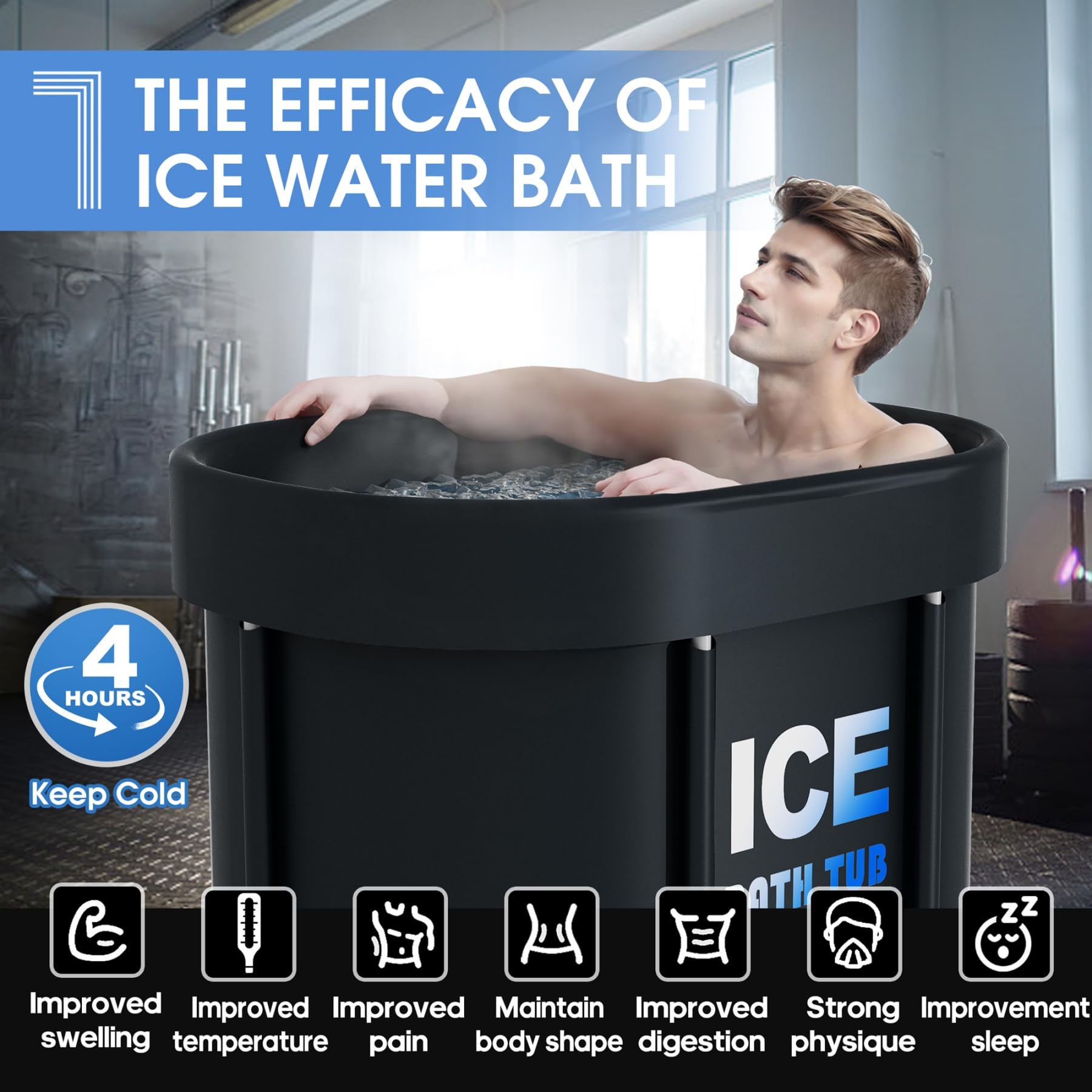 Vasca da bagno professionale per adulti con coperchio per atleti, vasca da bagno per terapia fredda, 450 l e 105 cm di lunghezza