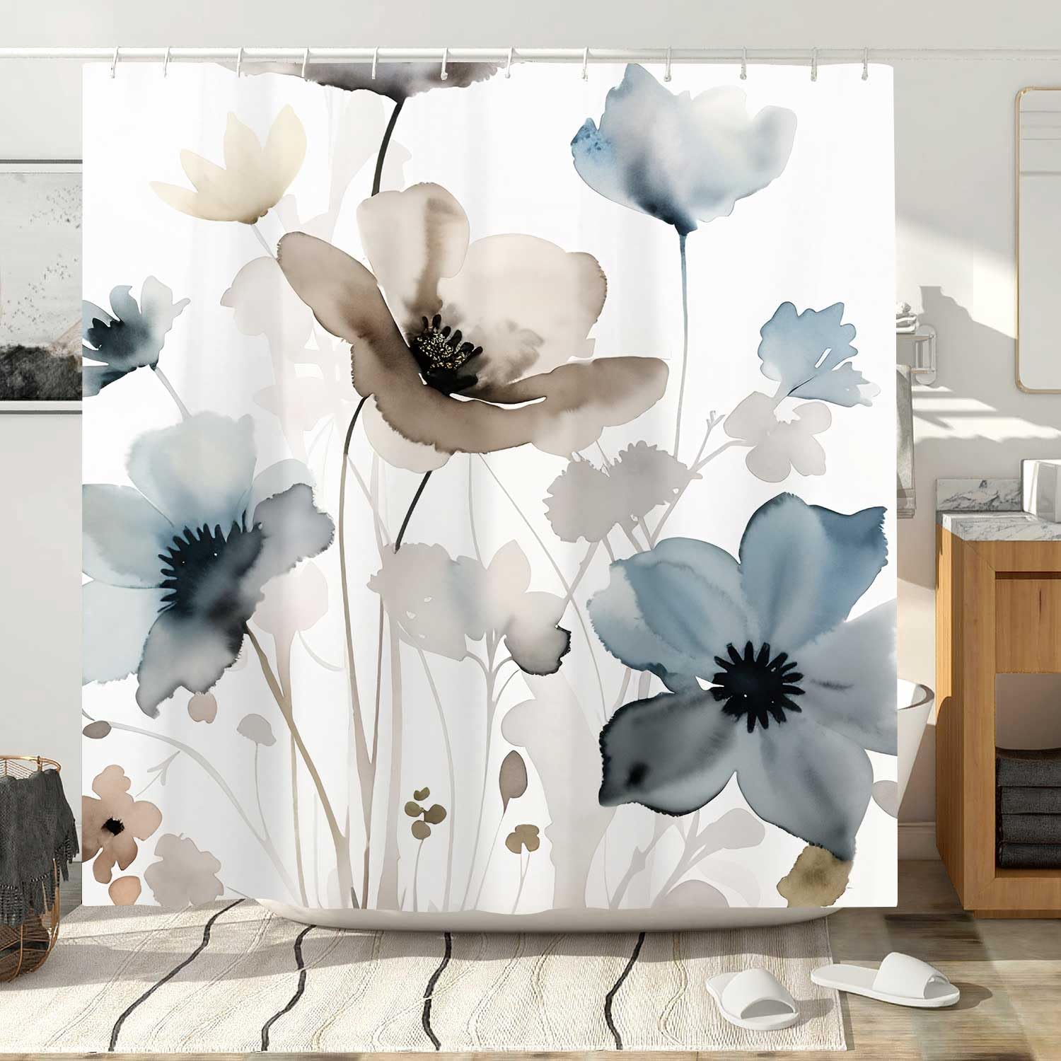 Cortina De Ducha Boheia Con Diseño De Pájaros Y Flores, Juego De