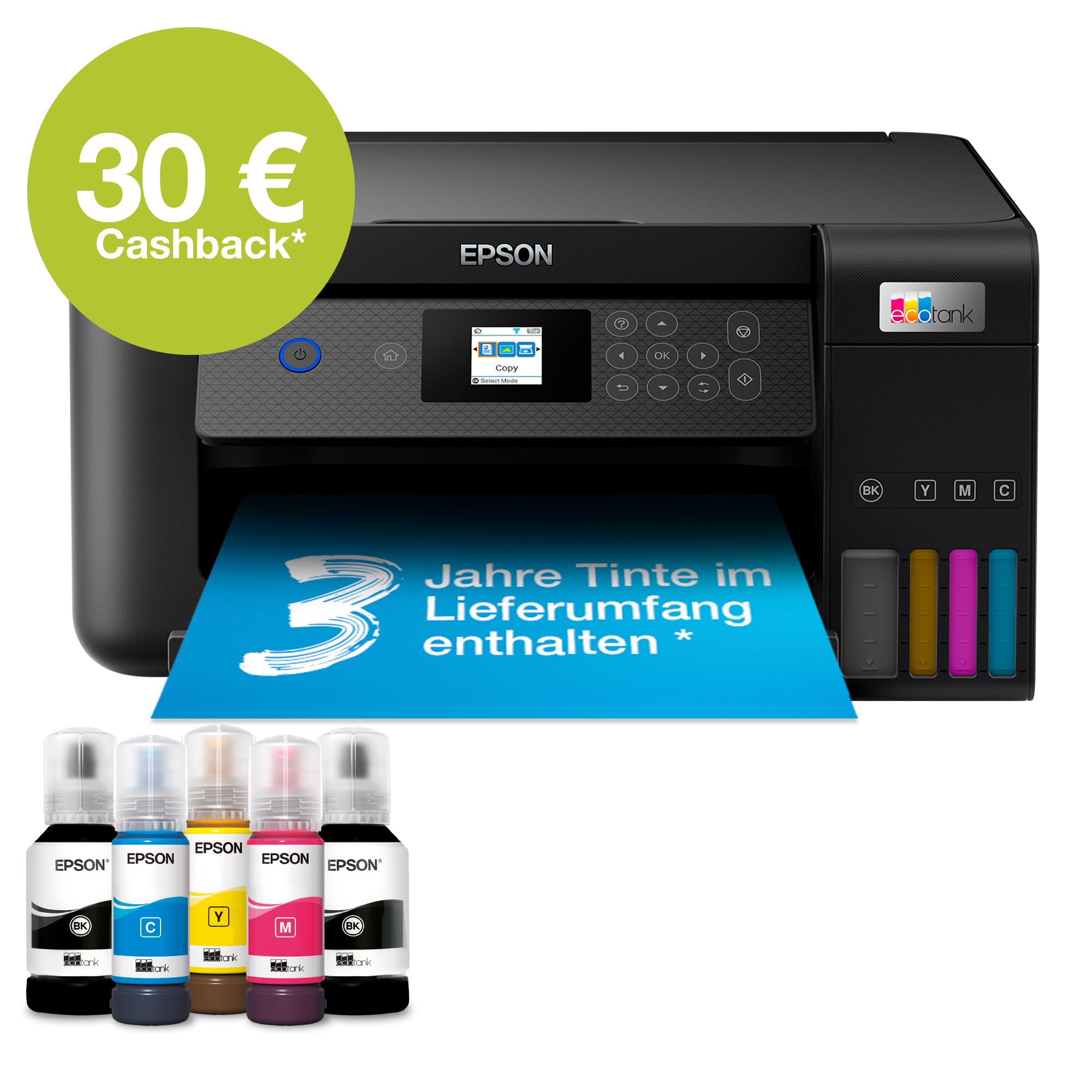 Epson EcoTank ET-2850 A4-Multifunktions-Wi-Fi-Tintentankdrucker, mit einem im Lieferumfang enthaltenen Vorrat an Tinten bis zu 3 Jahren
