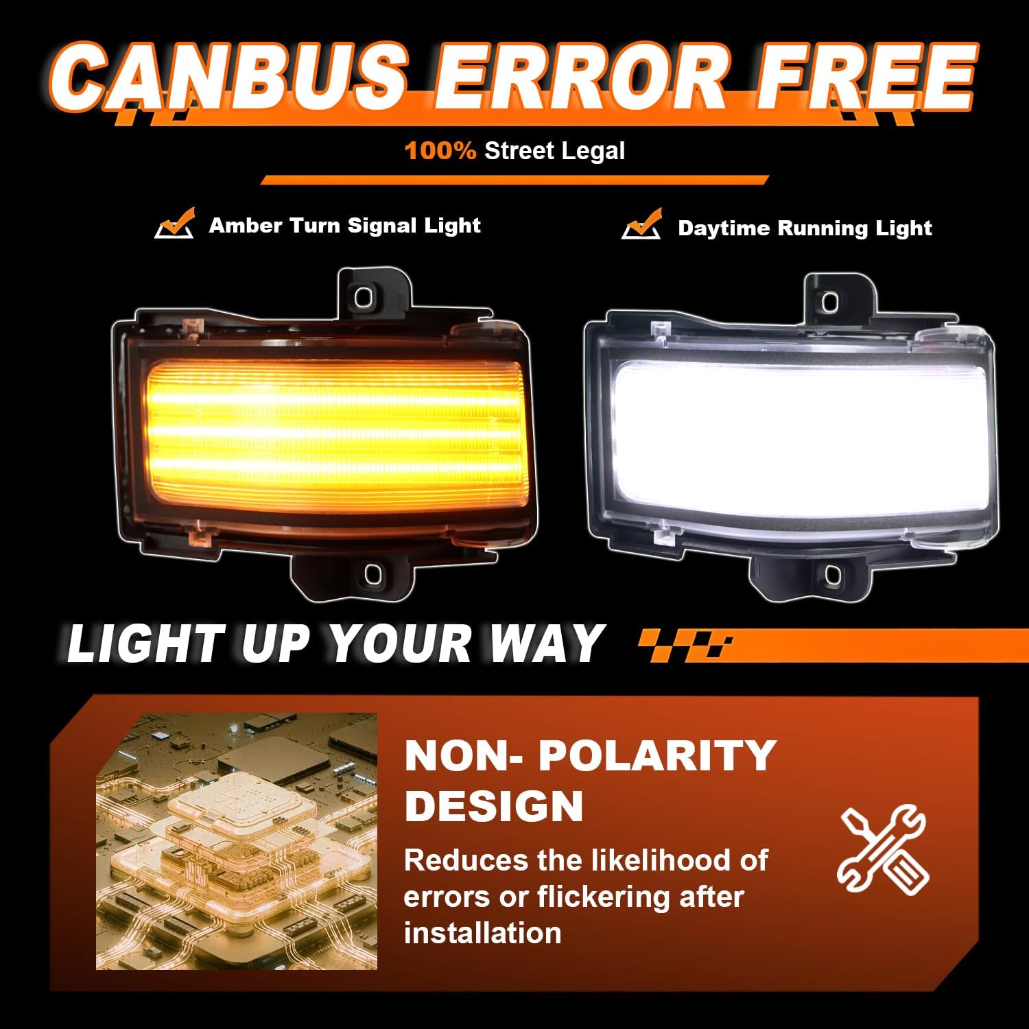 LED Sequential Side Mirror Marker Light Clear Lens for Ford F150 2015-2022, F250 F350 F450 Super Duty 2017-2022 -Side Marker Lamp with White Daytime Running Light & Amber Turn Signal
