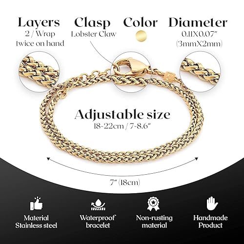 Miniatura 4 de Galis Wrap Bracelets For Women and Men - Unisex Premium Stainless Steel Bracelet for Men & Women, Gold Plated Non Tarnish Bracelet - Double Wrap