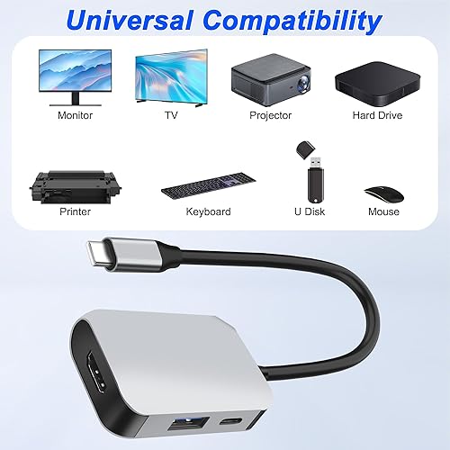 Miniatura 7 de XMSJSIY Hub USB tipo C 3 en 1 Adaptador divisor multipuerto con HDMI 4K y 5Gbps USB 3.0 y 100W Tipo-C PD transferencia de datos rápida y carga para