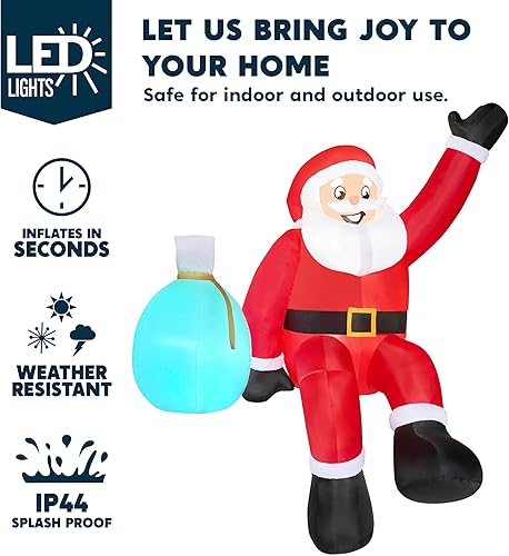Miniatura 3 de JOIEDOMI Papá Noel inflable de Navidad de 10 pies con bolsas de regalo, decoraciones al aire libre, Papá Noel gigante sentado en el techo con LED