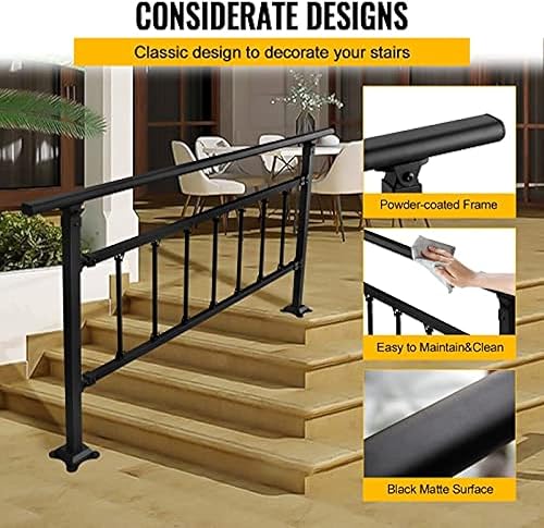 Miniatura 7 de Pasamanos ajustables para escalones al aire libre, barandilla de escalera de 1 a 5 escalones, pasamanos de hierro forjado de piquete, barandilla de