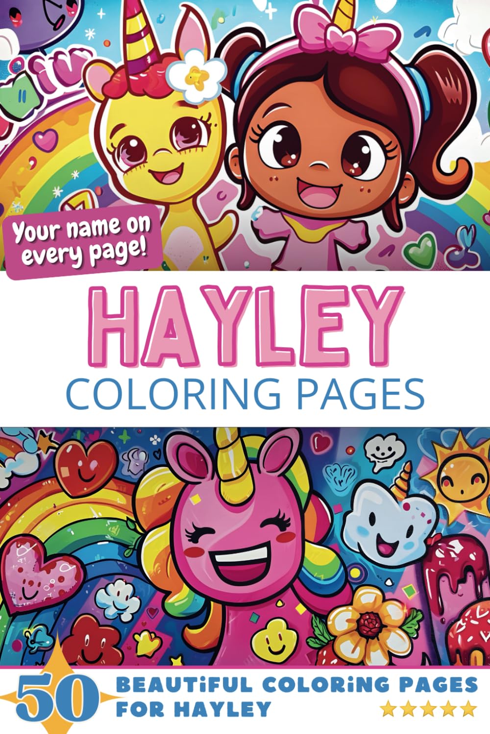 Hayley Coloring Pages: Wow-Effect! Your name on every page - Hayley coloring book - 6x9" - 50x Hayley coloring page - Fantastic Gift