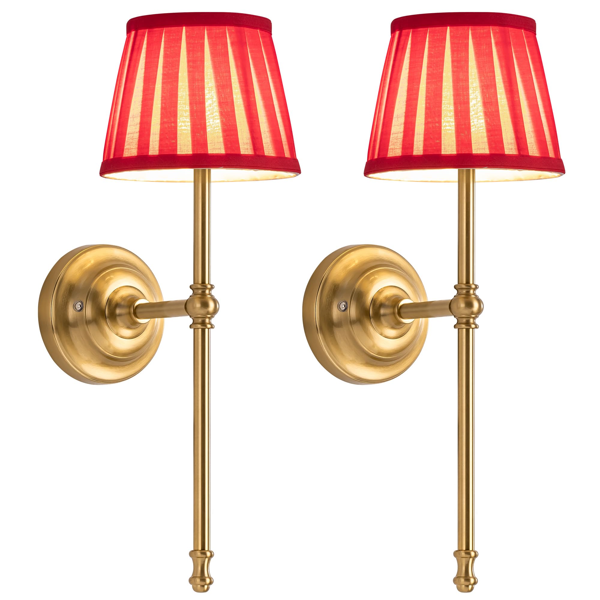 NEWSEE Battery Operated Wall Lights Set of 2, Cordless LED Fabric Wall Sconces, 5200mAh Rechargeable, Dimmable with Touch & Remote Control, Wireless Lamp for Hallway, Bedroom Living Room (Red)