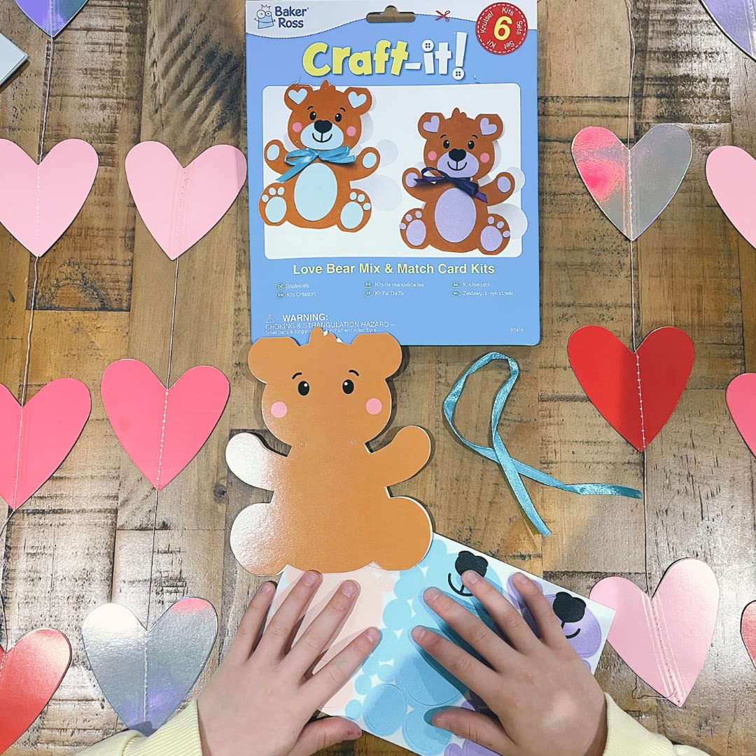 Baker Ross Kit De Costura Oso Amoroso – Pack De 3, Manualidad De Fieltro Para Niños Con Aguja De Plástico Y Relleno (FC414)