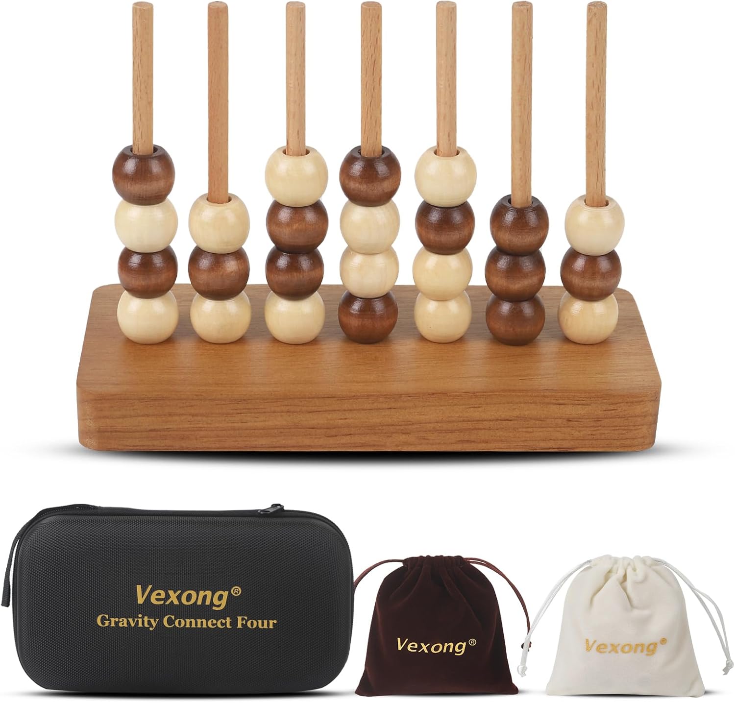 4 in a Row Game Wooden - 4 Connect in a Row Classic Strategy Game for Adults Kids,Four Connect Same Colour in a Row,Portable Travel Games Family Board