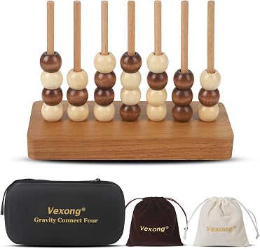 4 in a Row Game Wooden - 4 Connect in a Row Classic Strategy Game for Adults Kids,Four Connect Same Colour in a Row,Portable Travel Games Family Board